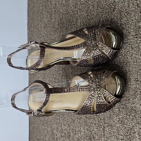Antonio Melani Bronze Rhinestones Embellished Strappy High Heels 6.5 - Picture 7 of 9